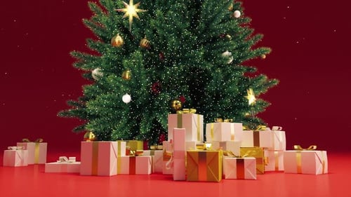 Sparkling Christmas Tree with Elegant Gifts Holiday Celebration