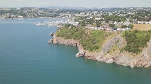 Beautiful Coastal Town on Sunny Day, Aerial View