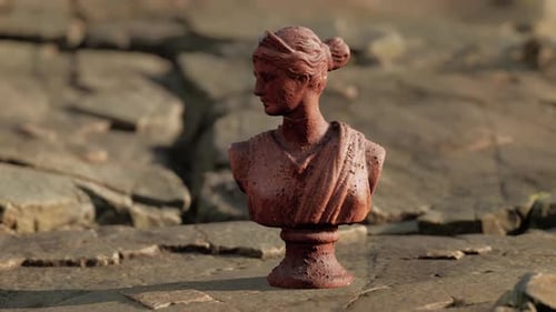 Alte Statue der Frau auf felsigen Steinen