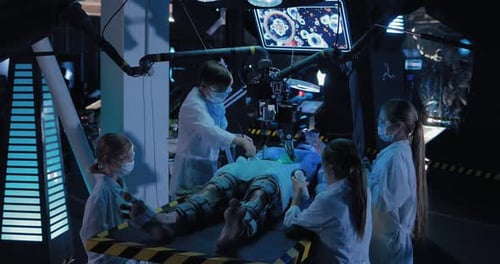 Researchers Working in Futuristic Science Lab