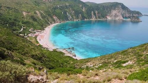 Video of Incredible Beaches on Kefalonia Island. Mountains with Lush Greenery Surrounding Petani