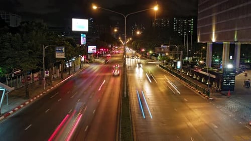 night traffic on the roads of the city. time-lapse in Bangkok
