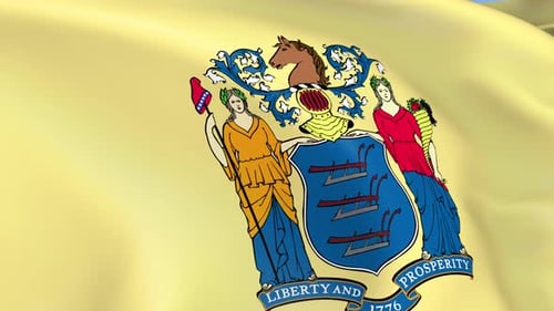 Realistic Waving New Jersey State Flag Animation with Coat of Arms