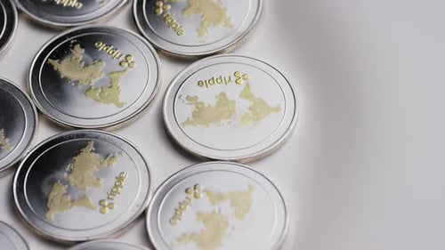 Silver Ripple Cryptocurrency Coins Close Up