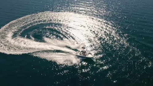 Fun Speed Boat Turns On Lake Chelan Washington Drone Video