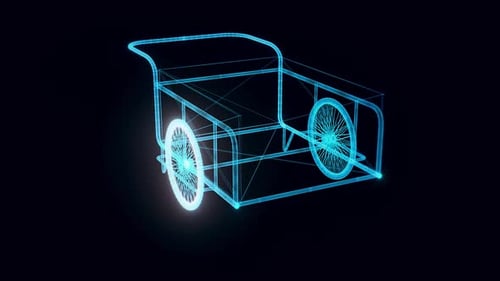 Animated Futuristic Wireframe Handcart Digital Display