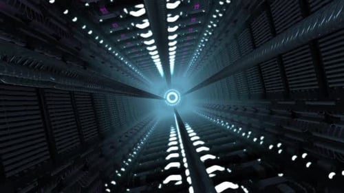 Futuristic Sci-Fi Tunnel Flight with Glowing Neon Lights