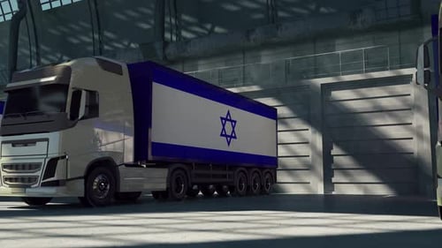 3D Animation of Cargo Trucks with Israeli Flag