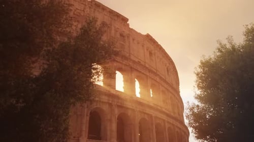 Bright Sunlight Breaks Through Arches of Ancient Colosseum