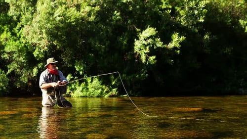 Man fly fishing in river
