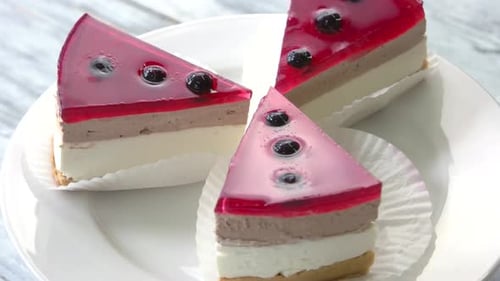 Cake Slices with Berries on Plate