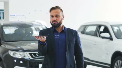 Man Using Tablet with Augmented Reality Graphics