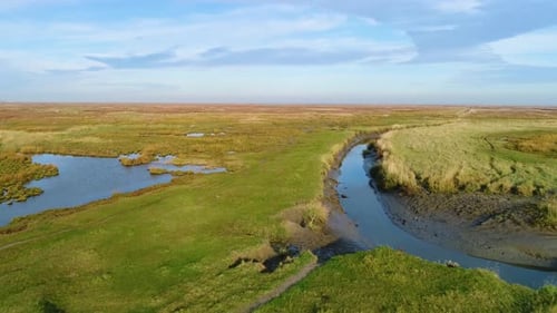 Aerial view of small puddles formation in wetland, Cascalve, Brazil.