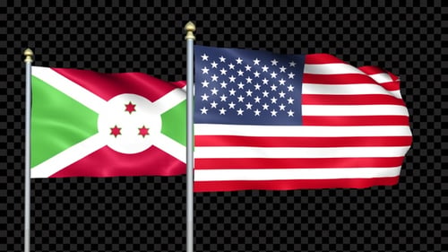 Waving Flags of Burundi and United States with Alpha Channel