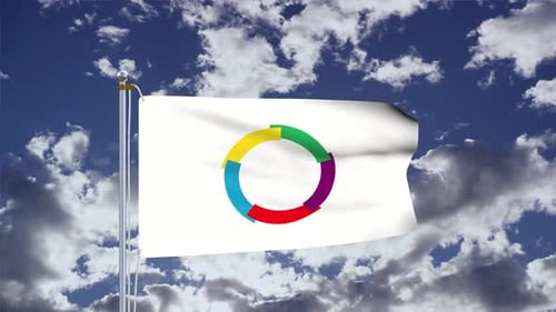 Animated Waving Flag Revealing Colorful Segmented Circle Logo