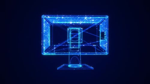 Futuristic Rotating Wireframe Monitor Display