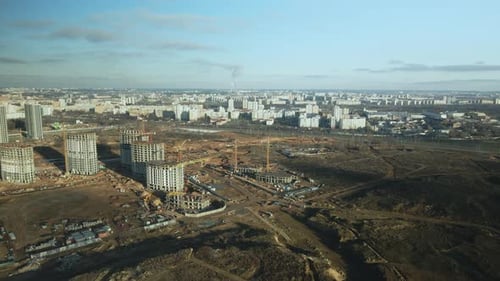 Urban Construction Site Aerial View on Sunny Day
