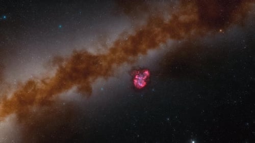 Expanding Red Nebula and Starry Galaxy Background