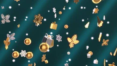 Falling Gold Silver Christmas Holiday Ornaments Background Loop