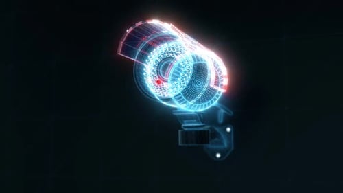 Holographic Security Camera Wireframe Scan Animation