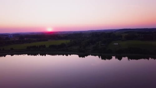 Sunset Over Lake Drone Shot
