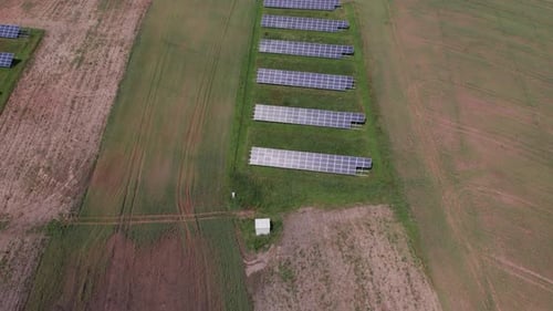 Ecology solar power station panels in the fields green energy at sunset landscape electrical innovat