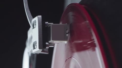 Close Up of Red Vinyl Record Player