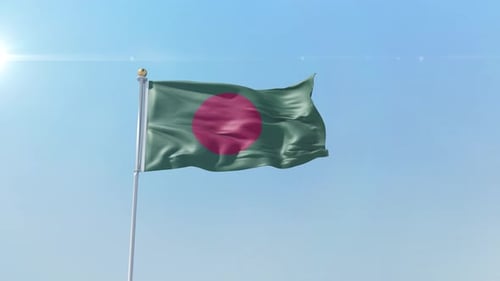 Bangladesh National Flag Waving in a Clear Blue Sky