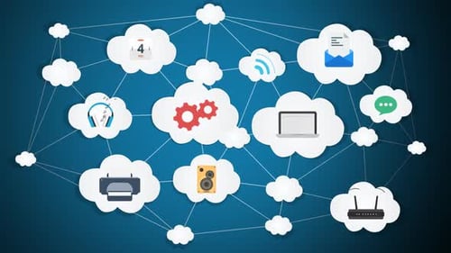 Animated Cloud Computing Network with Digital Service Icons
