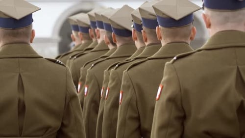 In Winter, the Polish Army Stands on the Street, Soldiers Are Awarded Awards