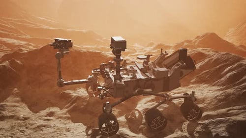 Animated Mars Rover Exploring Red Planet Landscape
