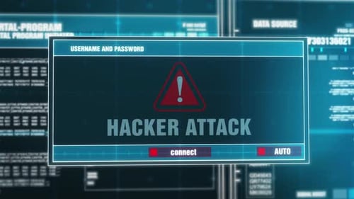 Hacker Attack Warning Notification Generated on Digital System Security Alert Error Message.