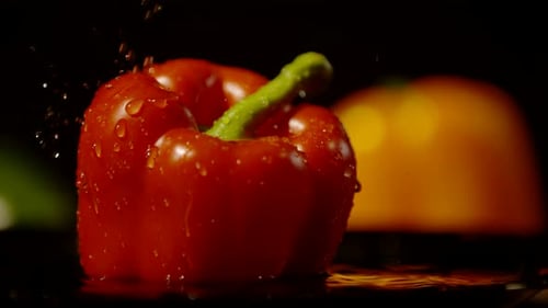 Red Bell Pepper with Water Droplets in Studio
