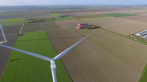 Wind turbines in fields