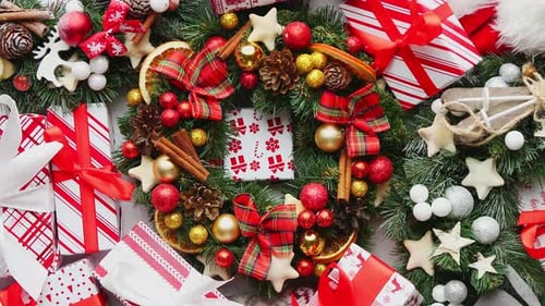 Christmas Gifts and Wreaths Holiday Celebration