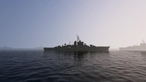 Warships Advancing in the Ocean