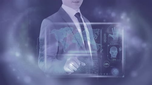 El hombre trabaja con la interfaz de seguimiento virtual 4K
