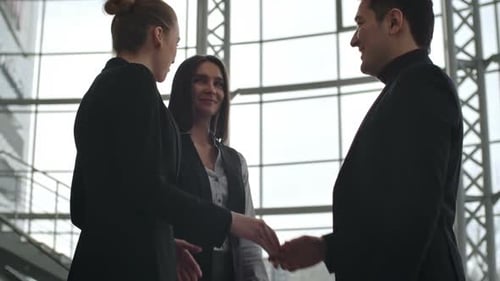 Business People Shaking Hands in Bright Modern Office