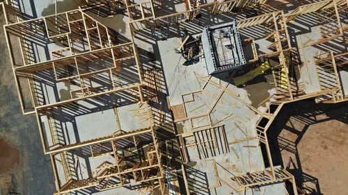 Aerial View of New House Construction Framing
