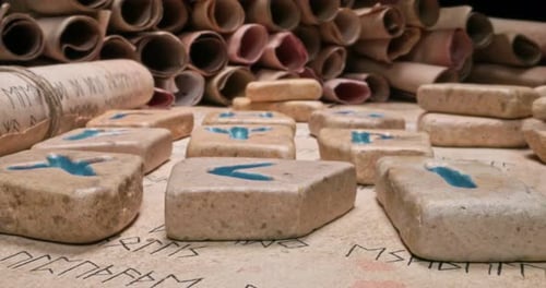 Runestones omen based on antique scrolls. Parallax effect.