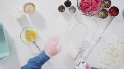 Preparing Ingredients for Meatloaf Cooking At Home