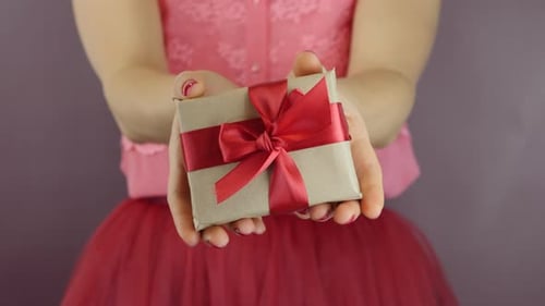 Adult Holding Gift with Red Bow Close Up