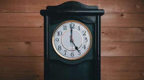 Timelapse of Vintage Clock with Full Turn of Time Hands at 5 AM or PM