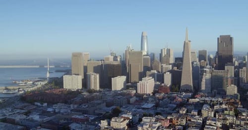 Pedestal Down Shot of San Francisco Skyline and Coit Tower