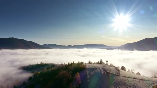 Grey mist covered the mountain hils