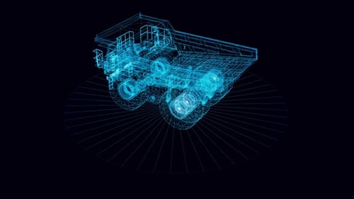 Animated Wireframe Mining Truck Hologram Display