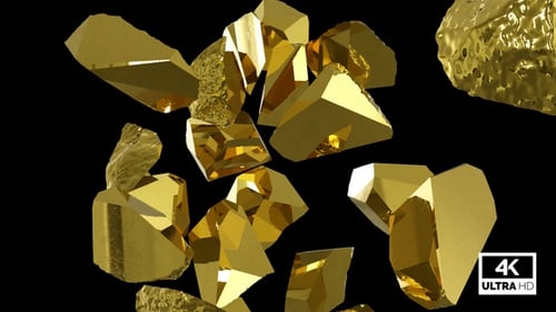 Golden Nugget Shattering into Pieces Alpha Channel