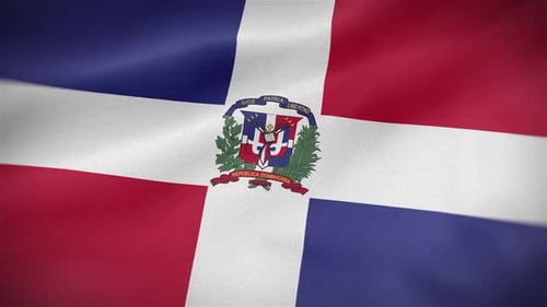 Dominican Republic Flag Waving With Realistic Fabric Loop