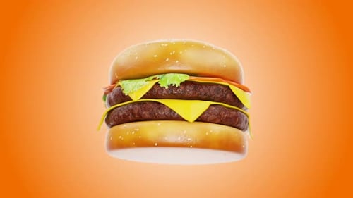 Delicious 3D Animated Double Cheeseburger Reveals and Rotates