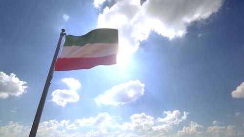 Realistic Waving Flag Against Bright Sunny Sky